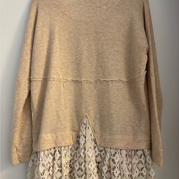 Free People Beach yellow Beige Sweater with Lace Hem dress tunic long sleeve - Picture 2 of 3